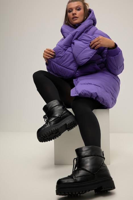 Schneeboots, echtes Leder, Schnürung, Web-Fellfutter, Weite H