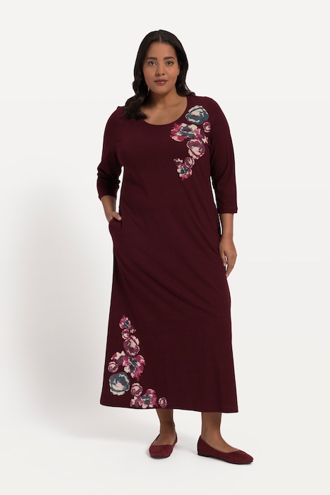 Jerseykleid, A-Line, Blütendruck, Taschen, Rundhalsausschnitt, 3/4-Arm