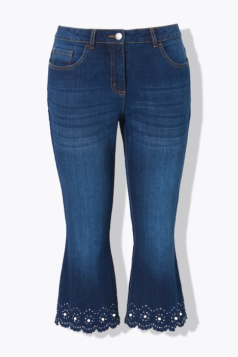 7/8-Jeans, Flared Fit, Lochstickerei, Zierperlen am Schlagsaum, 5-Pocket