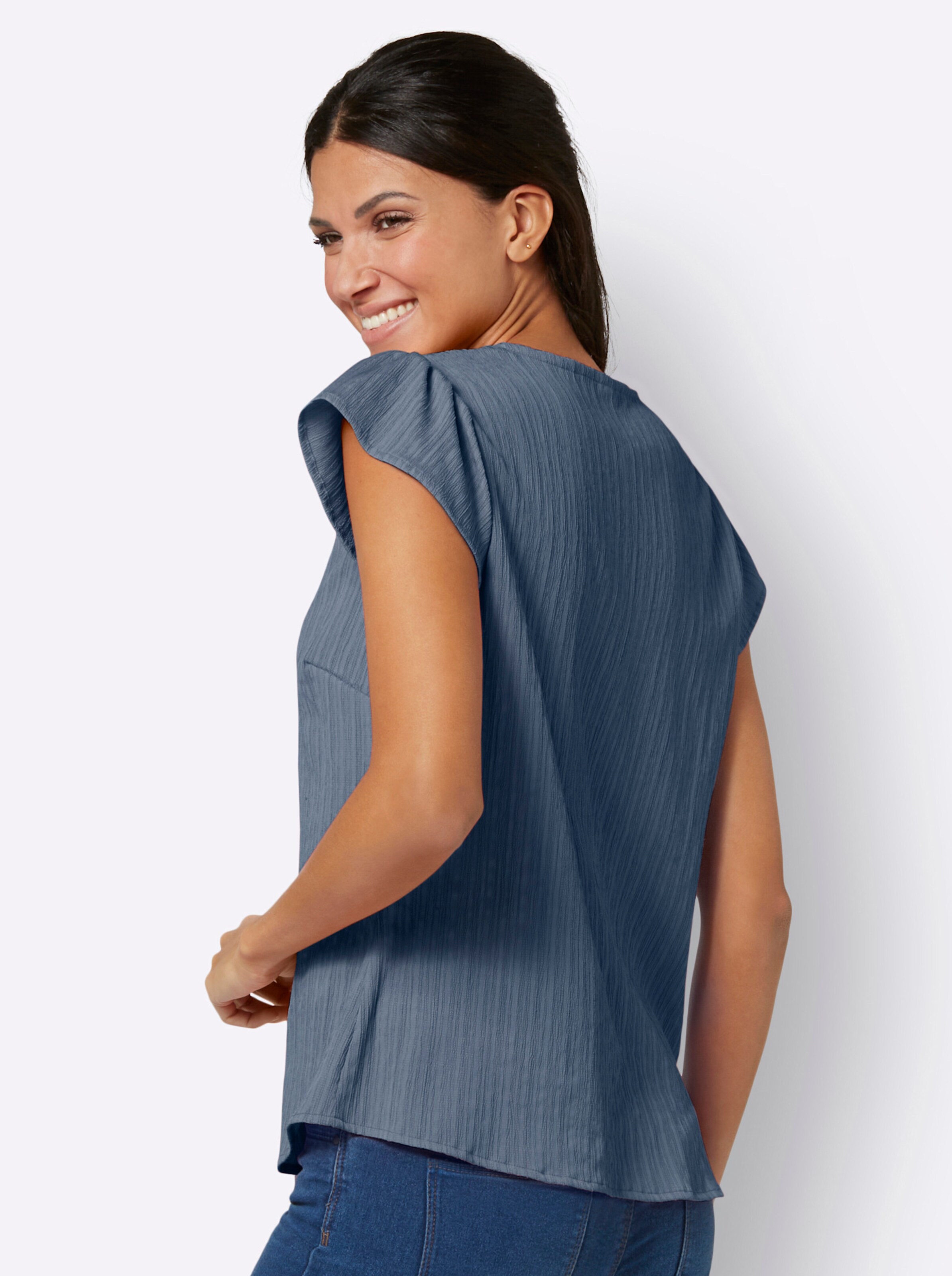 Kurzarm-Bluse in rauchblau