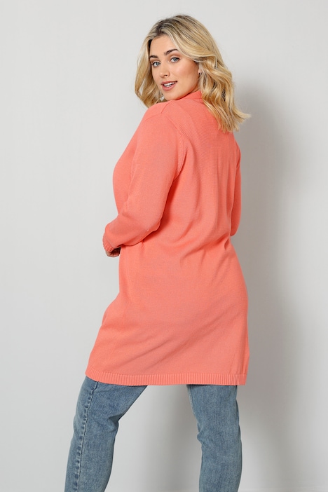 Long-Strickjacke, V-Ausschnitt, Bindeband, Langarm