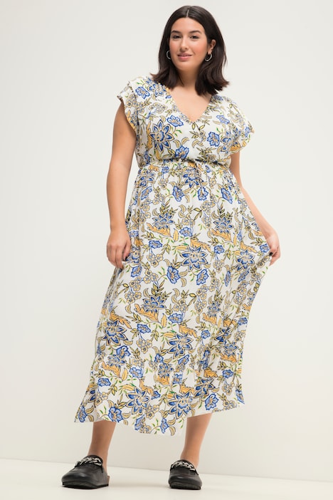 Maxikleid, Straight Fit, Blumenprint, elastische Taille
