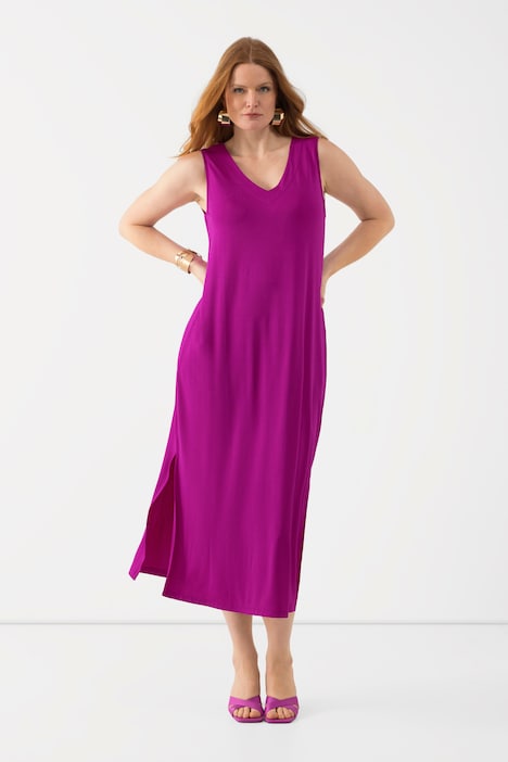 Slinky-Midikleid, A-Linie, V-Ausschnitt, ärmellos