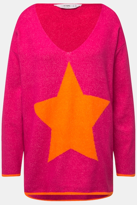 Pullover, oversized, Sterne, V-Ausschnitt, Langarm