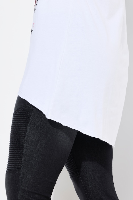 T-Shirt, länger geschnitten, Druck mit Ziersteinchen