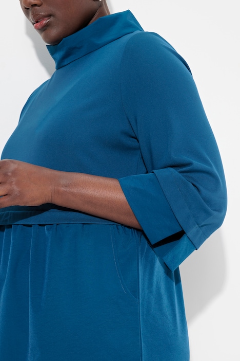 Kleid, Lagenoptik, A-Linie, weiter Kragen, 3/4-Arm