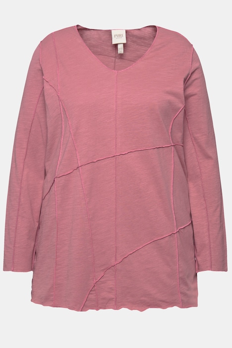 Shirt, Ziernähte, V-Ausschnitt, 3/4-Arm, Biobaumwolle