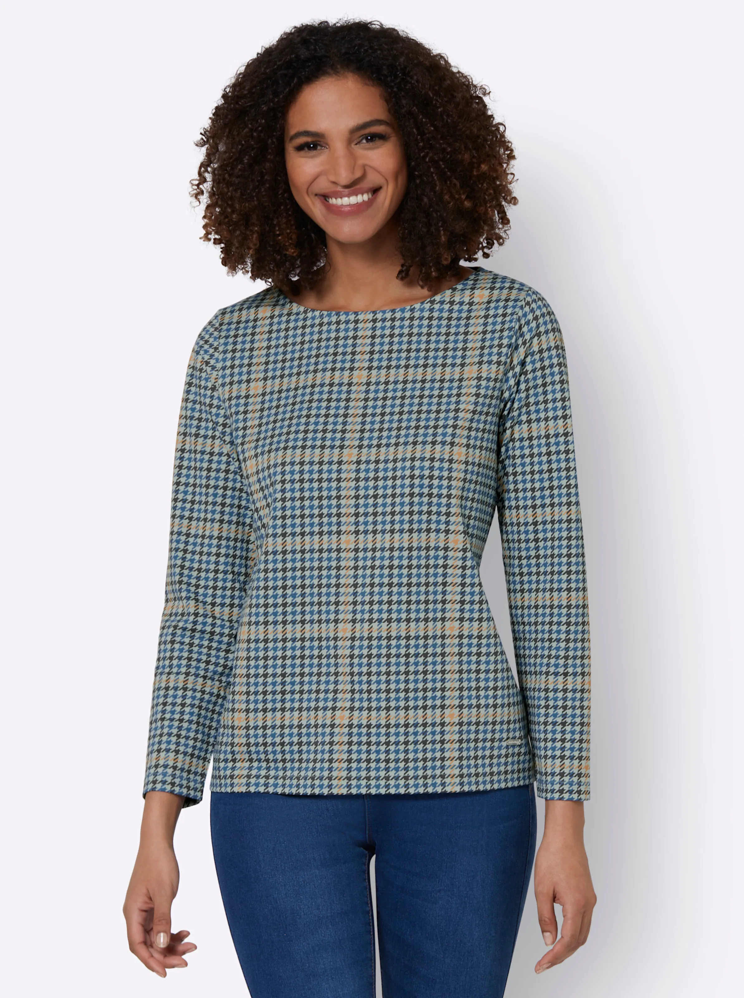 Langarmshirt in kalkmint-gemustert