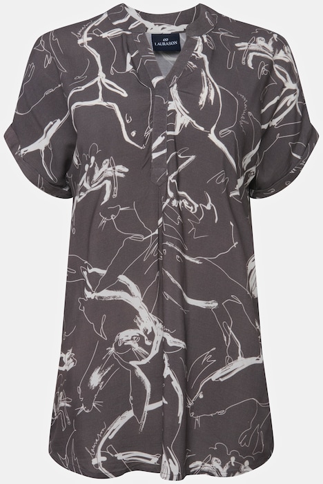 Bluse, oversized, Robben Print, Stehkragen, Halbarm