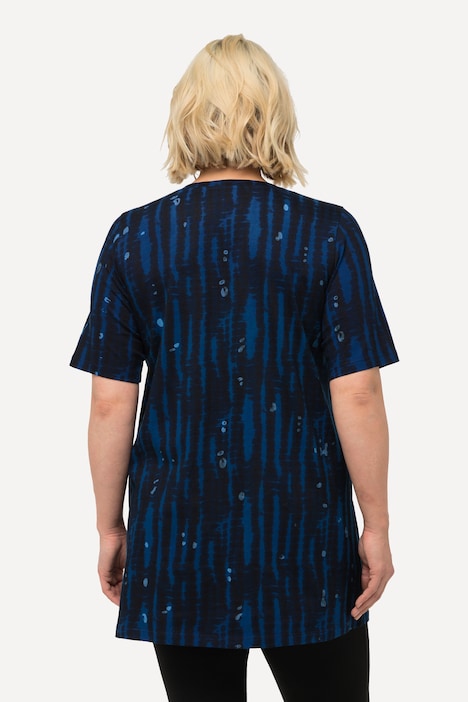 Longshirt, Batikmuster, A-Linie, V-Ausschnitt, Halbarm