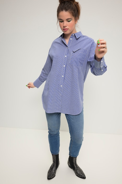 Hemd, oversized, Streifen, Hemdkragen, Langarm