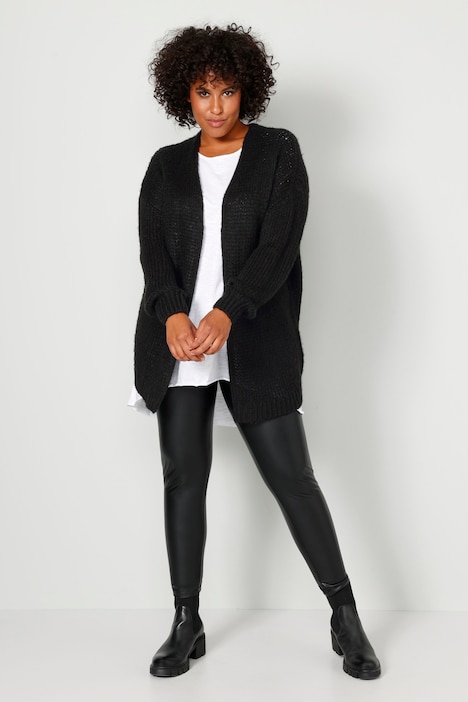 Strickjacke, oversized, offene Form, V-Ausschnitt, Langarm