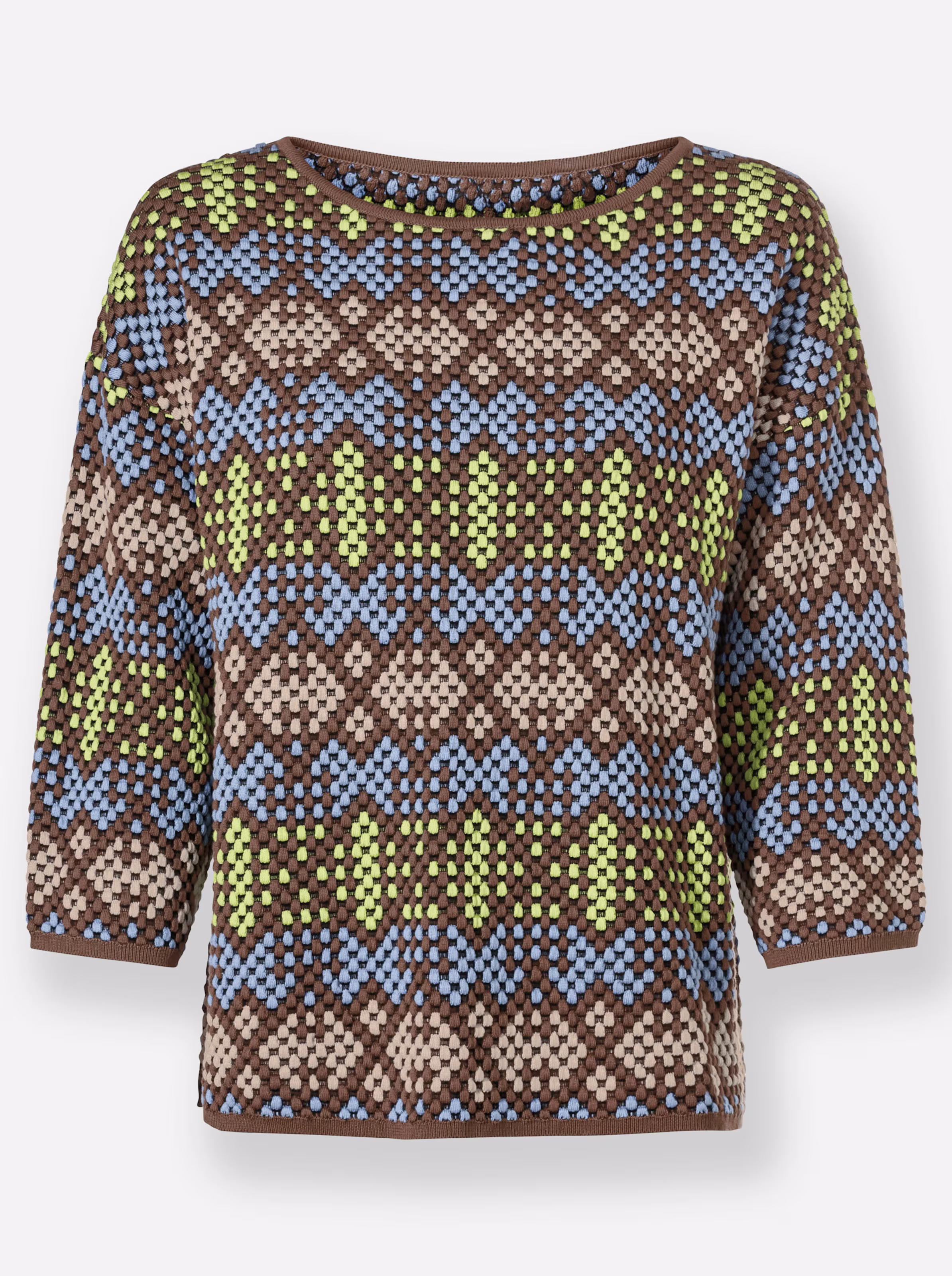 heine Pullover in himmelblau-beige-gemustert