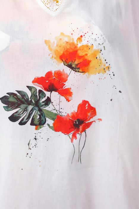 Tunika, oversized, Blüte, V-Ausschnitt, Spitzenkanten