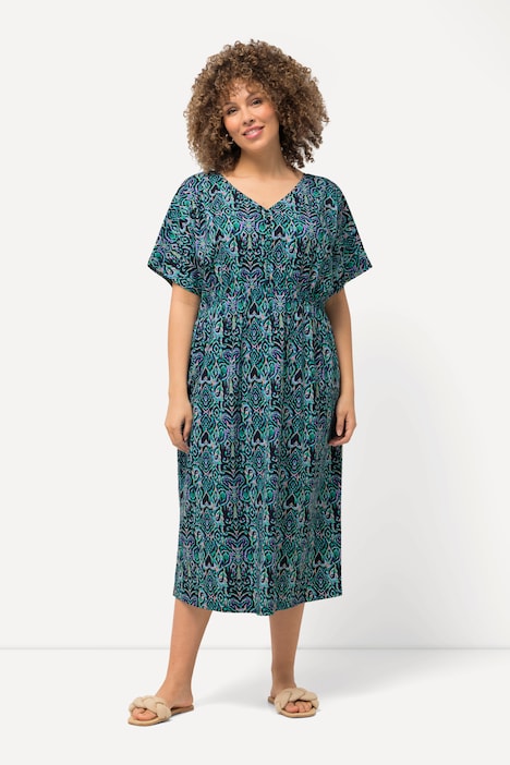 Jersey-Midikleid, Oversized, V-Ausschnitt, Halbarm