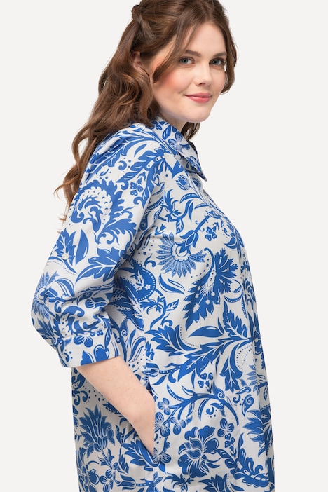 Hemdblusenkleid, A-Linie, Hemdkragen, 3/4-Arm