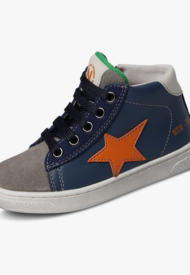 NATURINO PINN HIGH ZIP.Knöchelschuhe aus Leder und Veloursleder, Marineblau-Grau