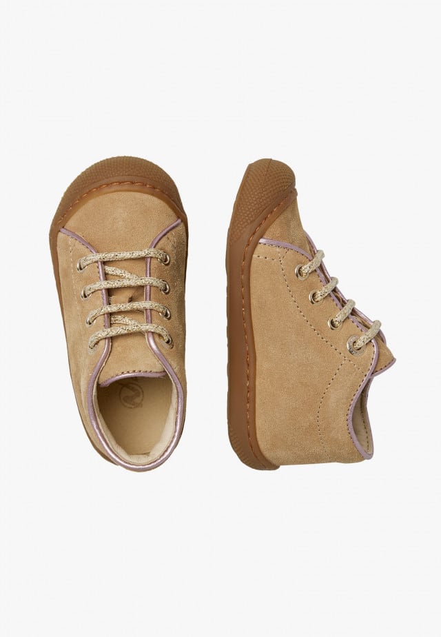 NATURINO SOSSILauflernschuhe aus Veloursleder mit Metallic-Details, Beige-Platin