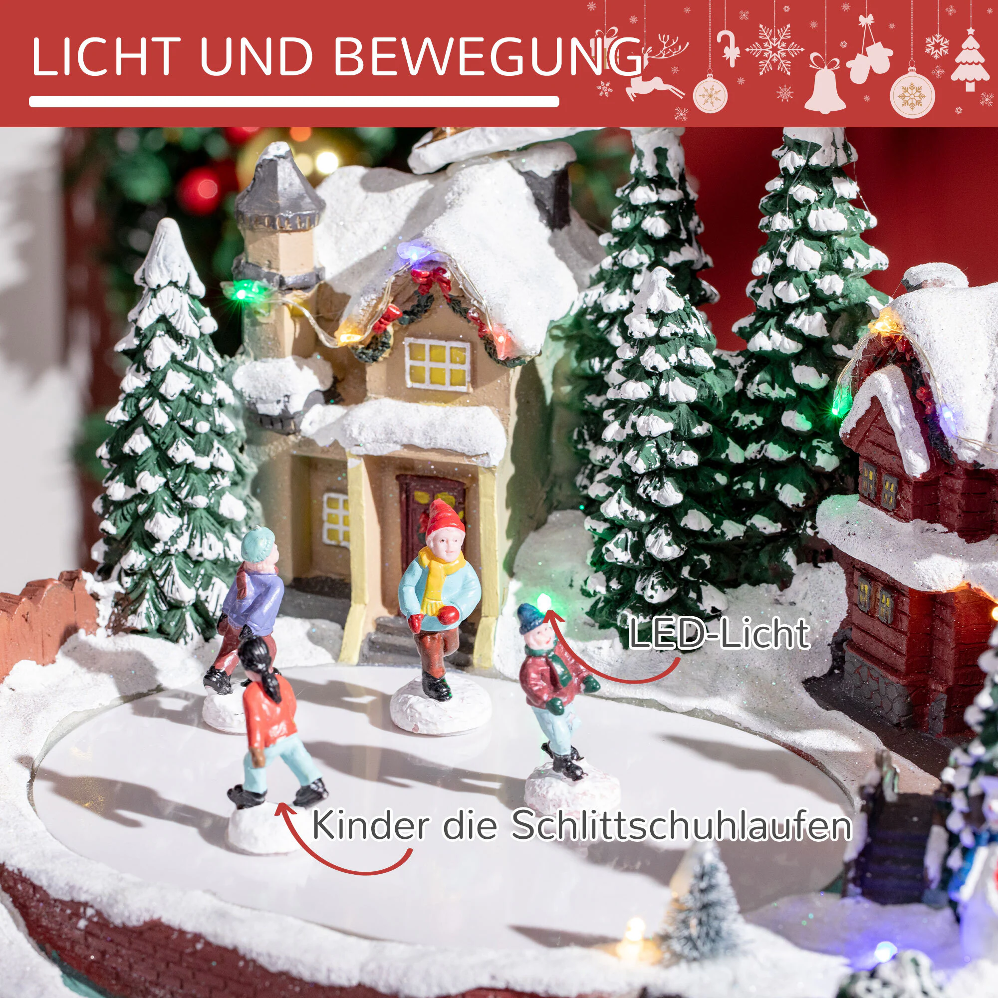 HOMCOM Weihnachtsdorf mit LED-Beleuchtung bunt 30L x 24,5B x 23H cm