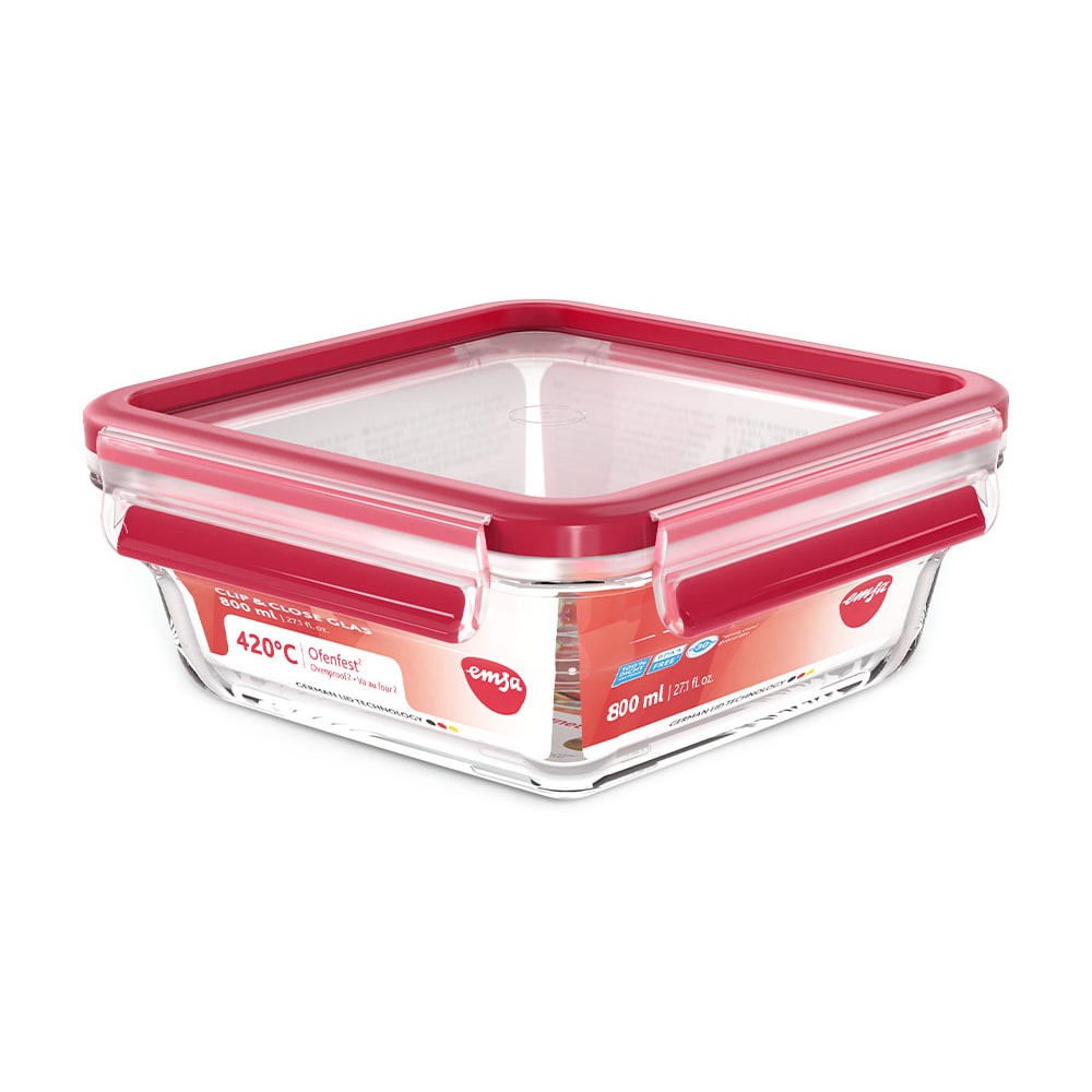 CLIP & CLOSE Frischhaltedose Glas, quadratisch