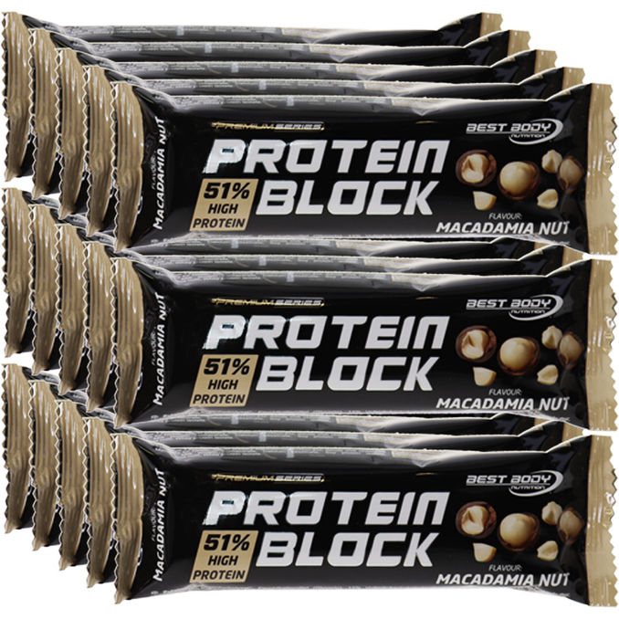 Protein Block Macadamia Nuss, 15er Pack, 15 x 90g von Best Body Nutrition