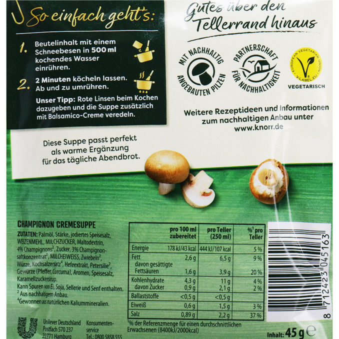 Knorr Champignon Cremesuppe, 45g von Knorr