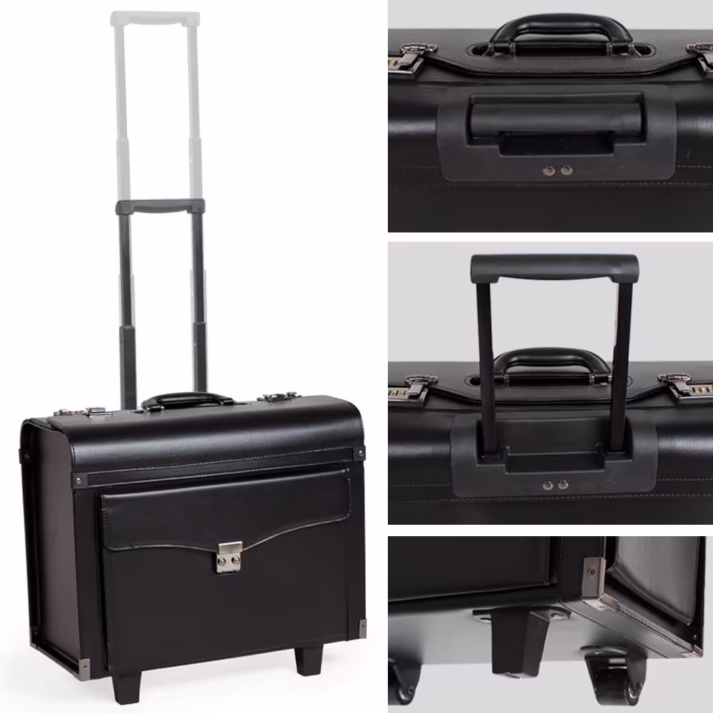 tectake® Pilotenkoffer, aus Kunstleder mit abgerundeten Metallecken, 2 Zahlenkombinationsschlösser, 46 x 24 x 43 - 100 cm
