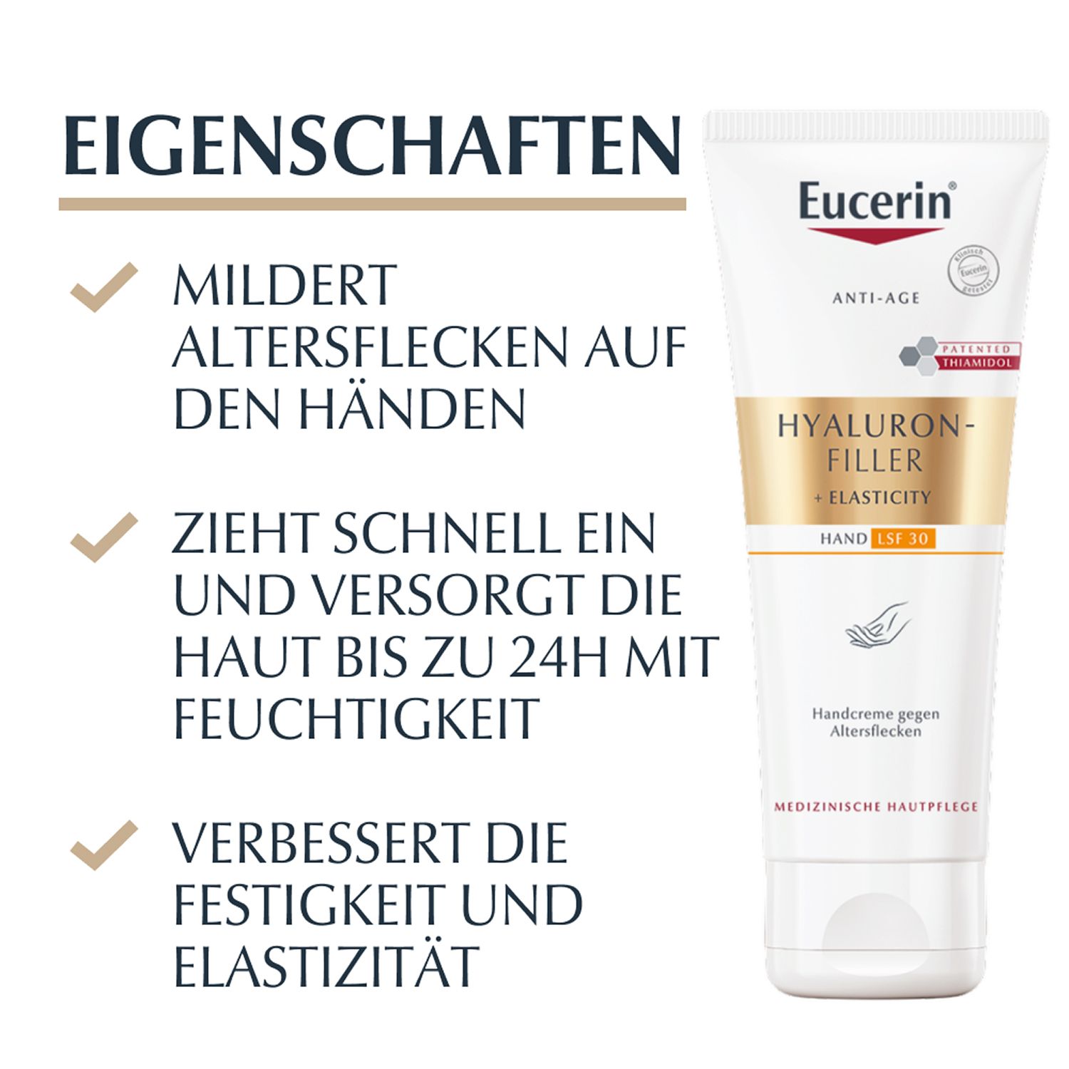 Eucerin® HYALURON-FILLER + ELASTICITY Handcreme gegen Altersflecken LSF 30 – Feuchtigkeitsspendende Anti Age Hautpflege