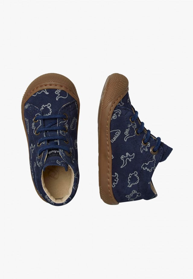 NATURINO COCOONLauflernschuhe aus Veloursleder mit Dinosaurier-Print, Marineblau