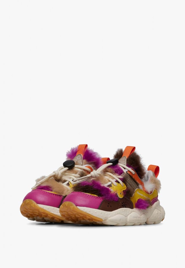 YAMANO 3 JUNIOR.Sneakers aus Kunstleder und Synthetik, Fuchsia-Braun
