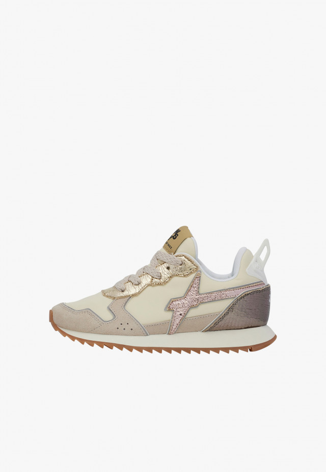 JET-J.Sneakers aus technischem Gewebe und Veloursleder, Beige-Rosa