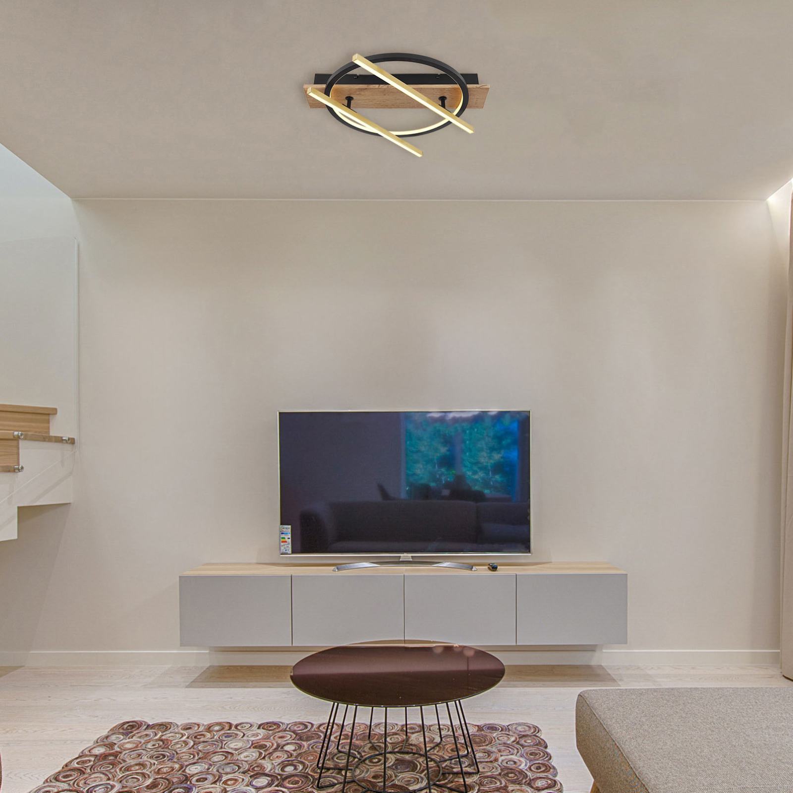 LED-Deckenleuchte - Holzoptik - schwarz matt - dreh-/schwenkbar