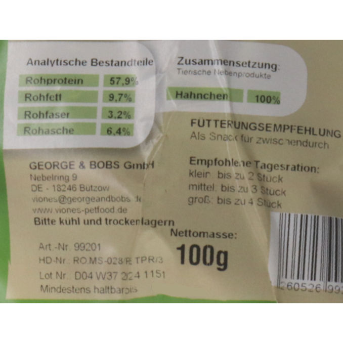 Petfood Hühnerfüße, 100g von Viones