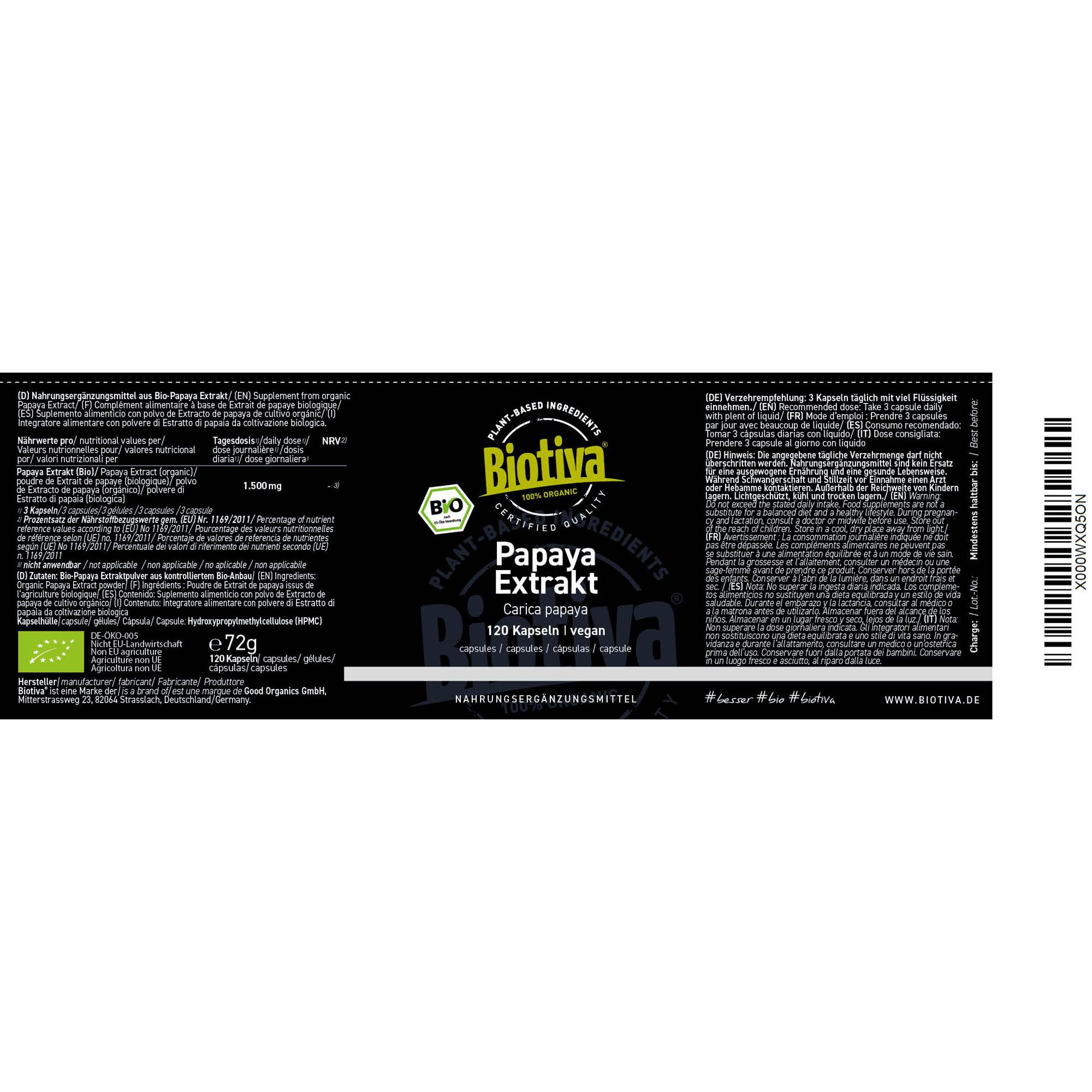 Biotiva Papaya Extrakt Kapseln Bio