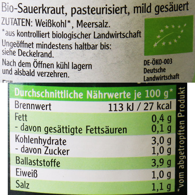 BIO Sauerkraut, 525g von Hainich