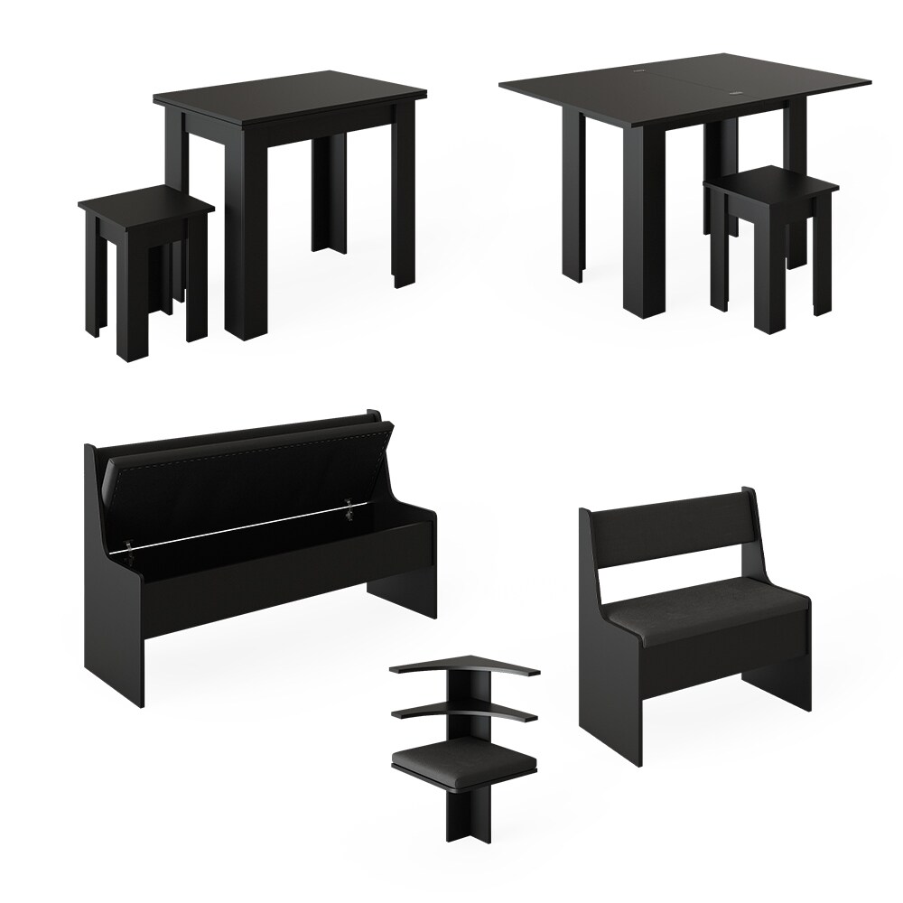 Vicco Eckbankgruppe Küchensitzgruppe Esszimmergruppe Roman Schwarz modern 180x120 cm Sitzbank Sitzecke Küchentisch Tischhocker Küchenmöbel Polstermöbel Esszimmermöbel