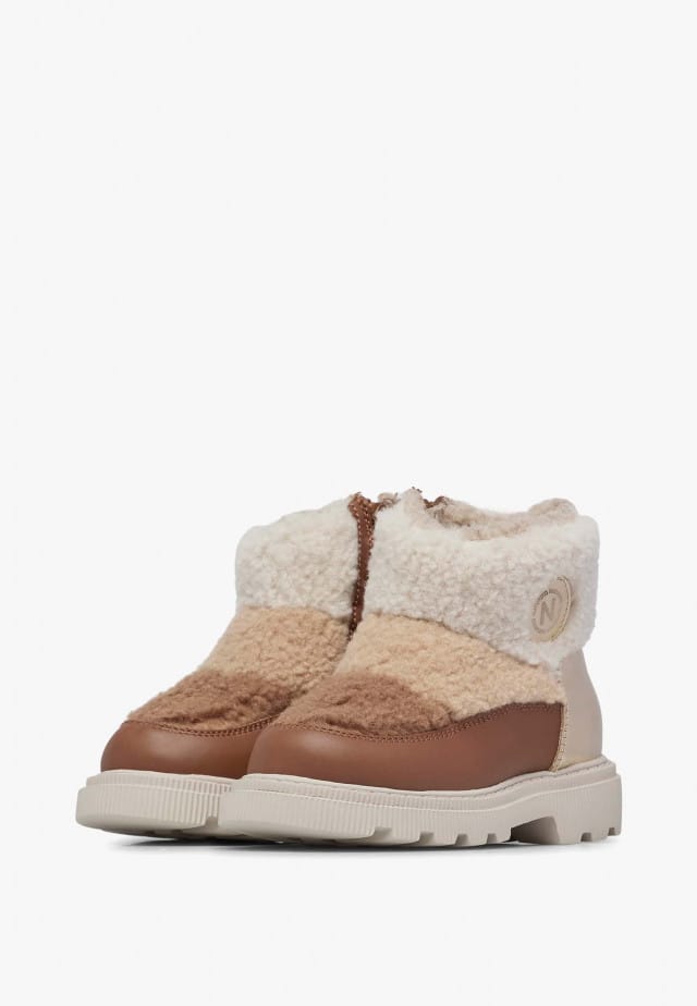 NATURINO GHITAStiefeletten aus Leder und Wolle, Braun-Creme