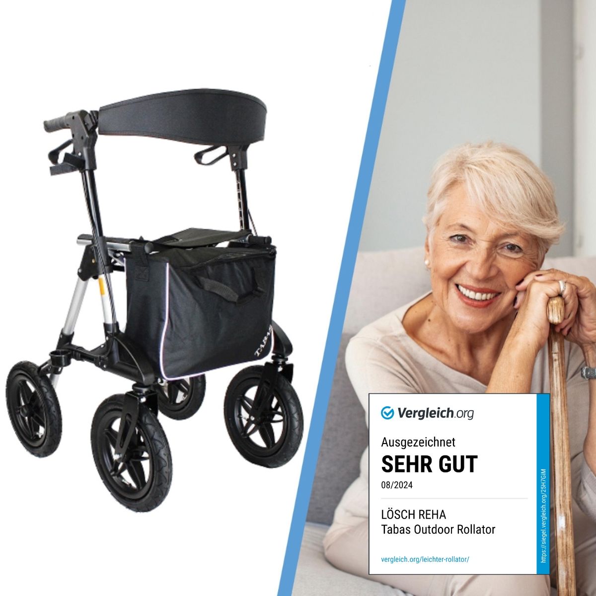 Tabas Outdoor-Rollator Premium - Luftbereift Silber L