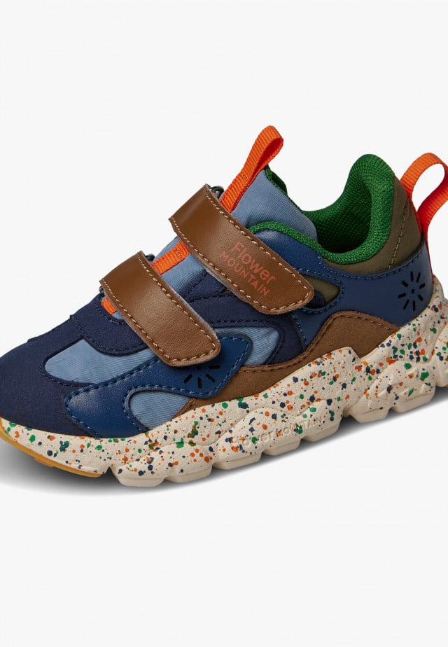 SABURO JUNIOR VL.Sneakers aus Kunstleder und technischem Gewebe, Marineblau-Braun