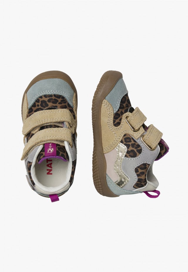 NATURINO LAKKEN VL.Lauflernschuhe aus Leder und Veloursleder mit Tiermotiv, Braun-Grau