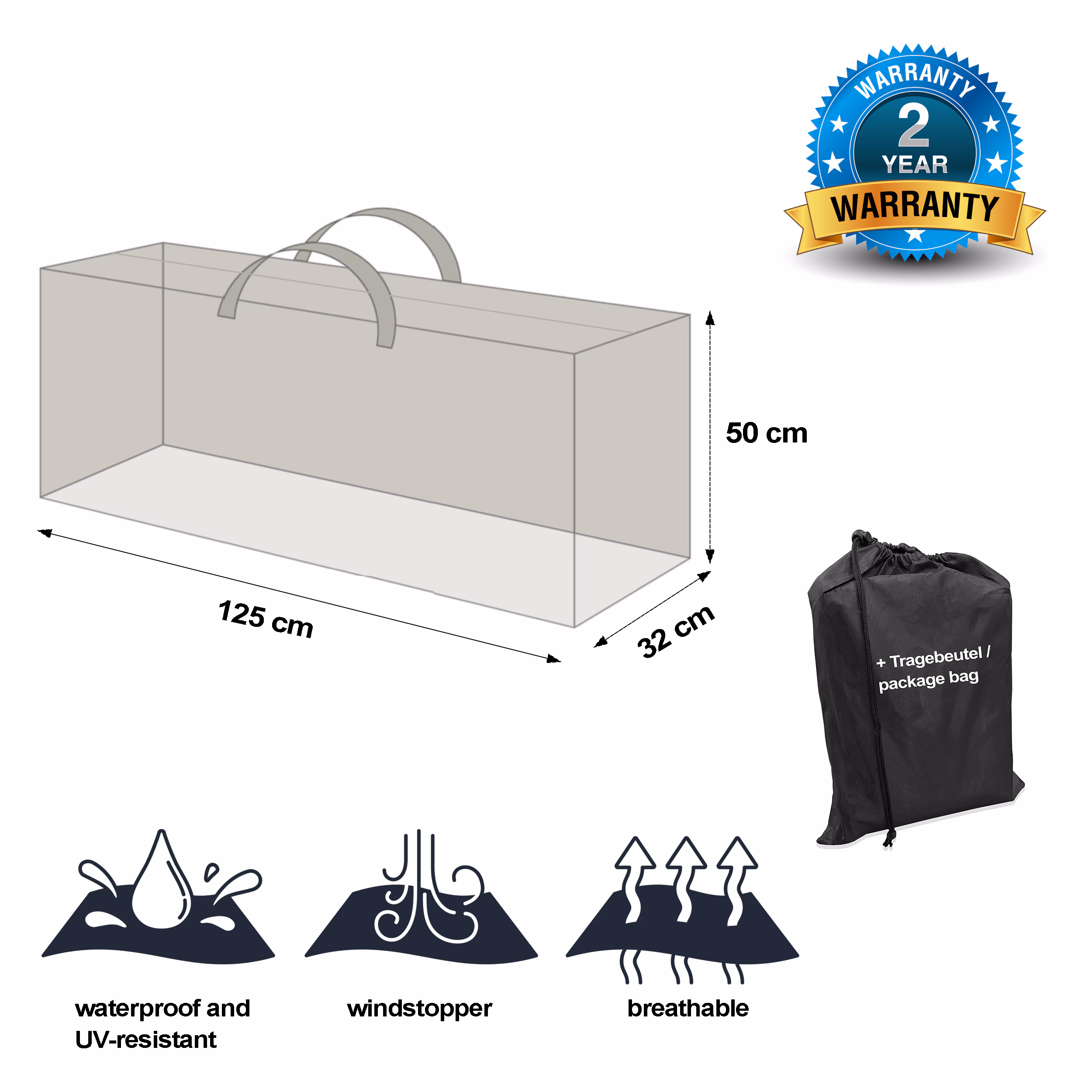 Grasekamp Black Premium Kissenschutztasche125x32x50cm / protective bag /atmungsaktiv / breathable