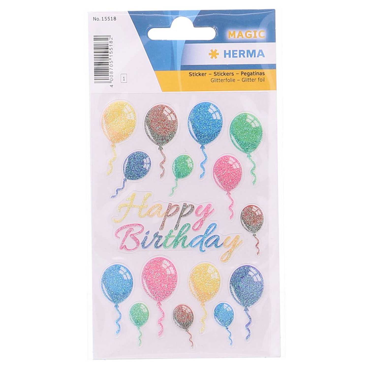 Herma Sticker Bunte Luftballons beglimmert 16 Sticker auf 1 Blatt