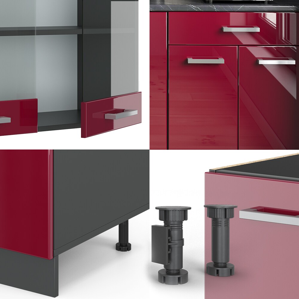 VICCO Küchenzeile R-LINE SINGLE Einbauküche 140 cm Küche Küchenblock Singleküche Anthrazit Bordeaux Hochglanz