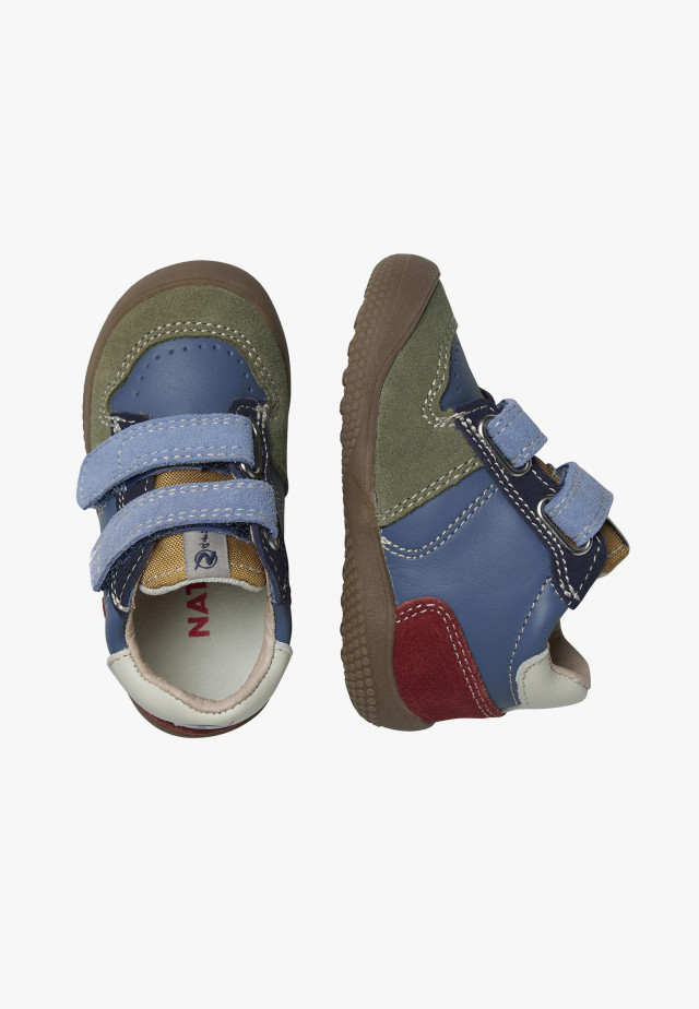 NATURINO FINAY VL.Lauflernschuhe aus Leder und Veloursleder, Azurblau-Militärgrün