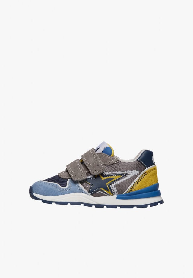 NATURINO ROY VL.Sneakers aus Veloursleder und technischem Gewebe, Grau-Azurblau