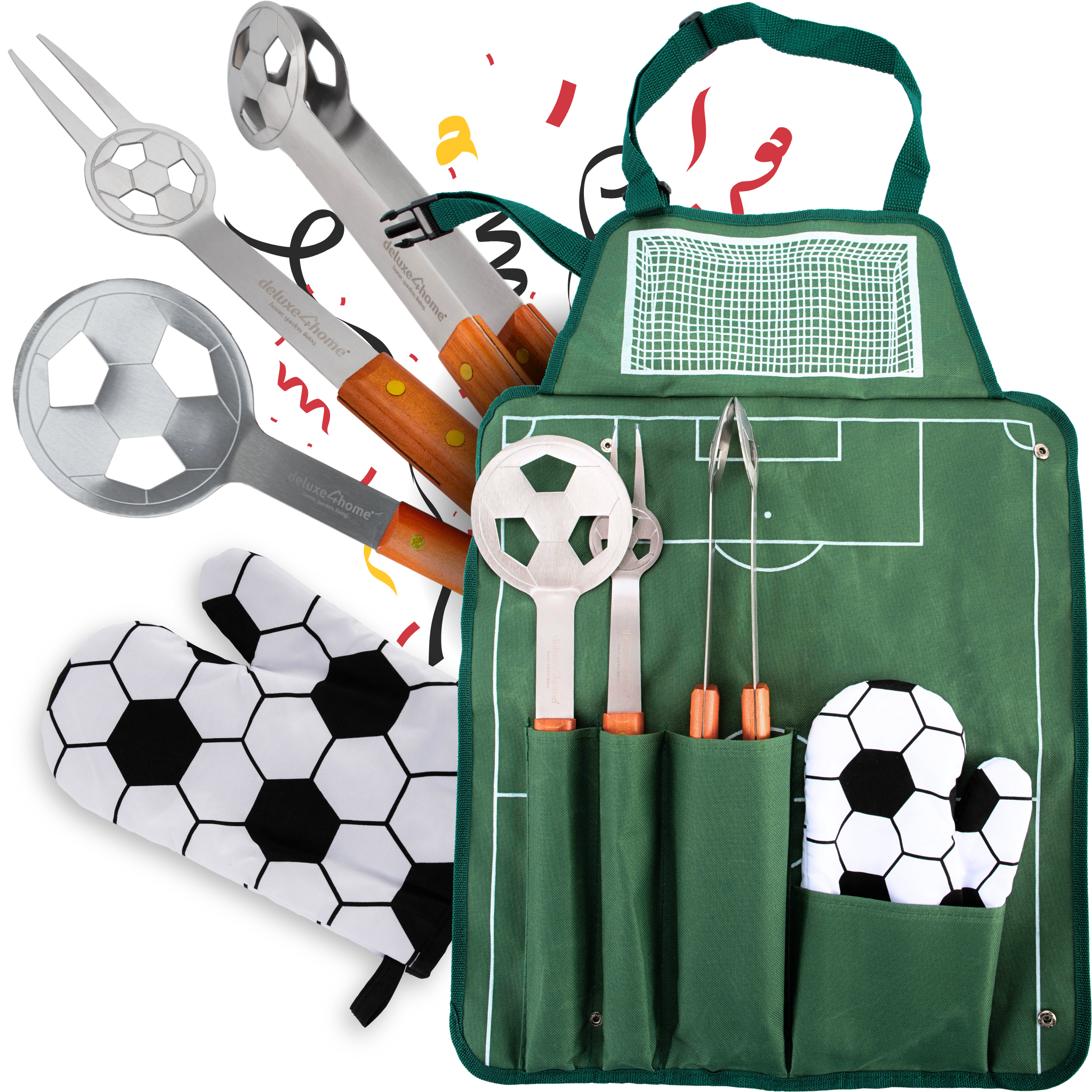 deluxe4home® Grillset: Grillgabel, Grillzange, Grillwender und Grillhandschuh