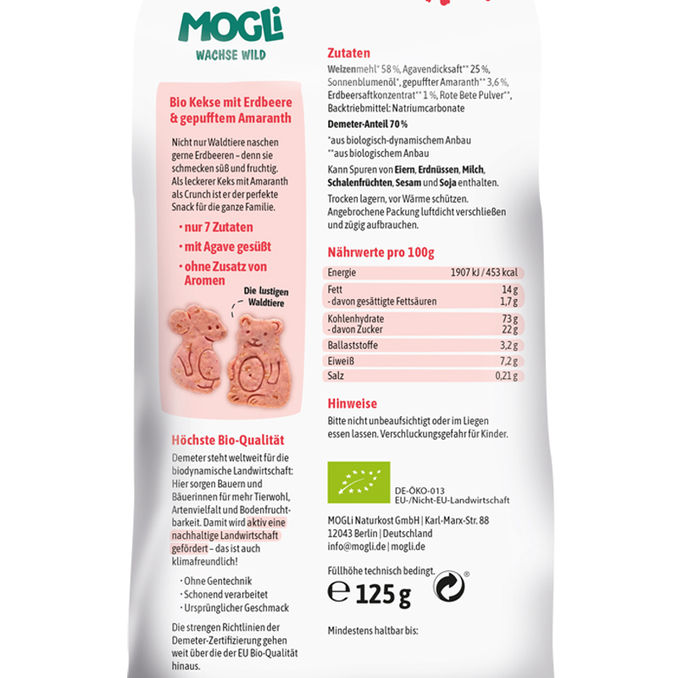 BIO Erdbeer Kekse, 125g von MOGLi
