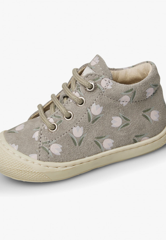 NATURINO COCOONLauflernschuhe aus Veloursleder mit Tulpenprint, Taupe