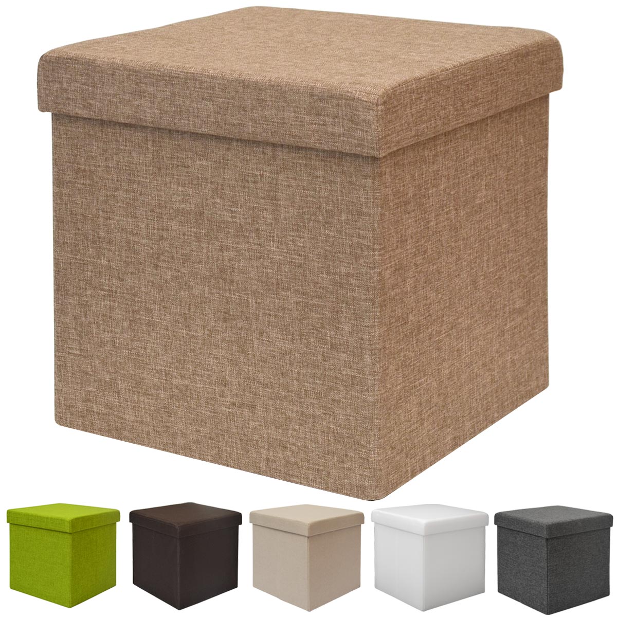 Faltbarer Sitzhocker 38cm Fußhocker Polsterhocker 42L Sitzwürfel Hellbraun