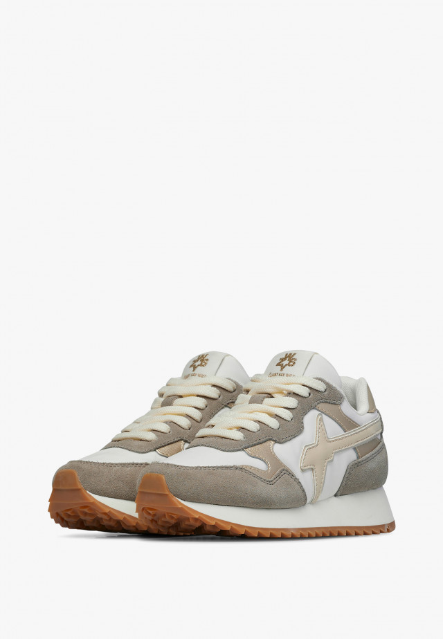 YAK-J.Sneakers aus Veloursleder und technischem Gewebe, Braun-Weiß